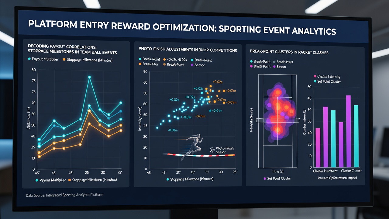 Sports data visualization showing correlations between stoppage time goals, photo finishes, and break points across football, horse racing, and tennis events