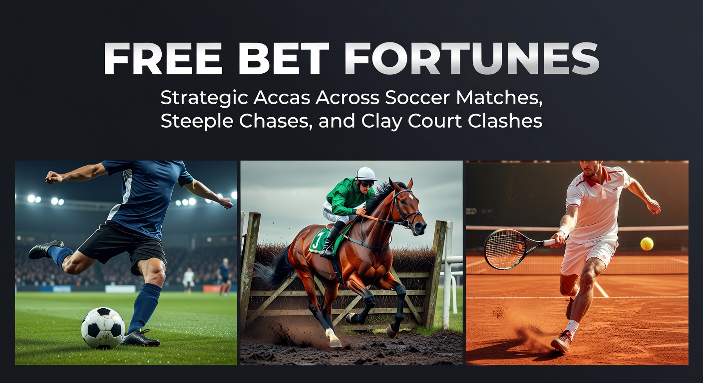 Bettors crafting strategic accumulators with free bets across soccer pitches, steeplechase jumps, and clay tennis courts