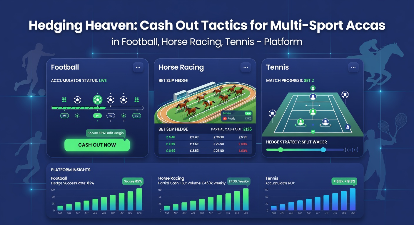Screenshot of a betting app displaying cash out options for a mixed football-horse racing-tennis accumulator during live action