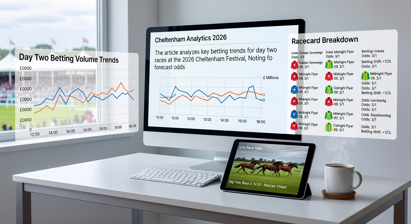 Horse racing action at Cheltenham Festival with overlaid live accumulator odds for Champion Chase and Novices’ Hurdle, featuring free bet promotions