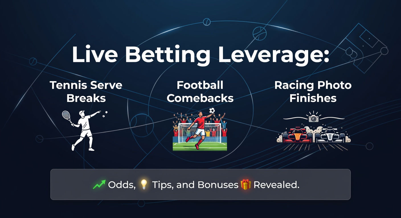 Tennis player mid-serve during a high-stakes match, capturing the tension of a potential break point in live betting action