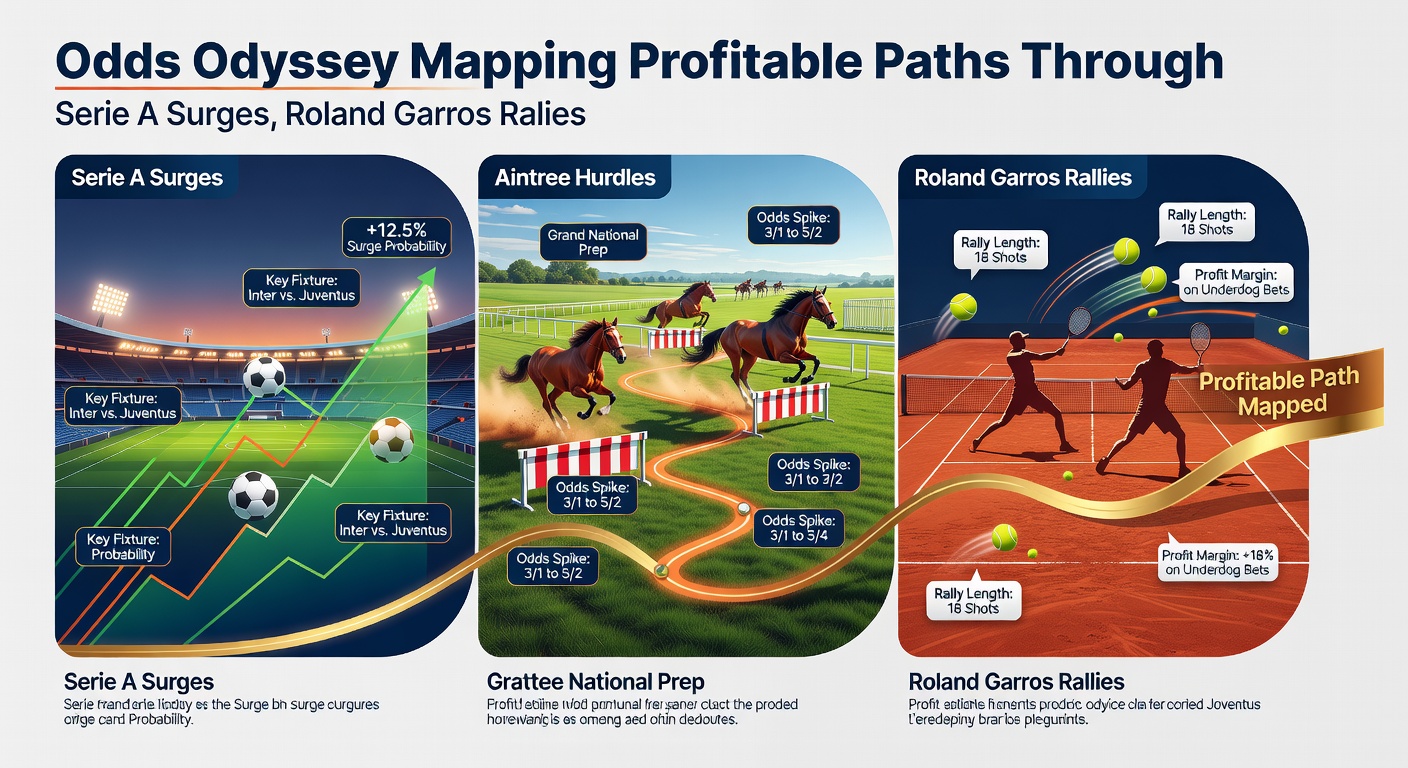 Close-up comparison chart of betting odds for Serie A, Aintree hurdles, and Roland Garros matches across multiple bookmakers, highlighting promo boosts
