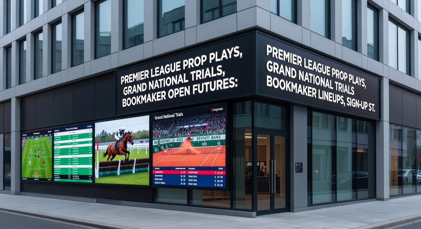 Bookmaker odds comparison screen showing Premier League props, Grand National trial runners, and French Open futures markets
