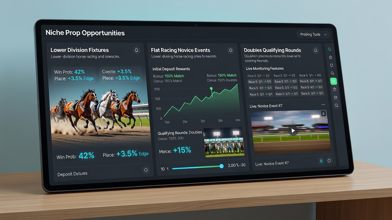 Overview of niche betting markets in lower division football, novice flat racing, and tennis doubles qualifiers with deposit bonuses and live tools