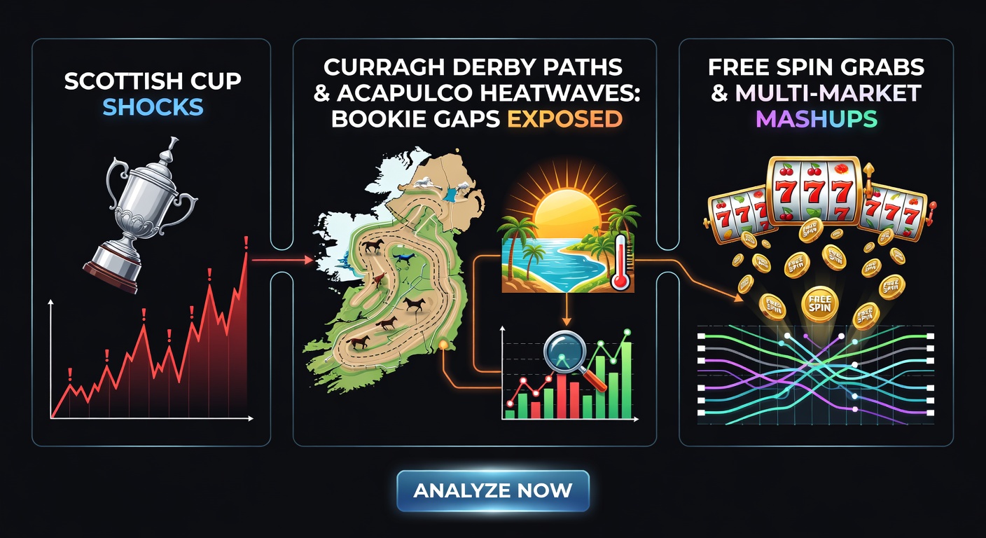 Vibrant scene of Scottish Cup upset with fans celebrating, overlaid with bookmaker odds comparisons for shock results
