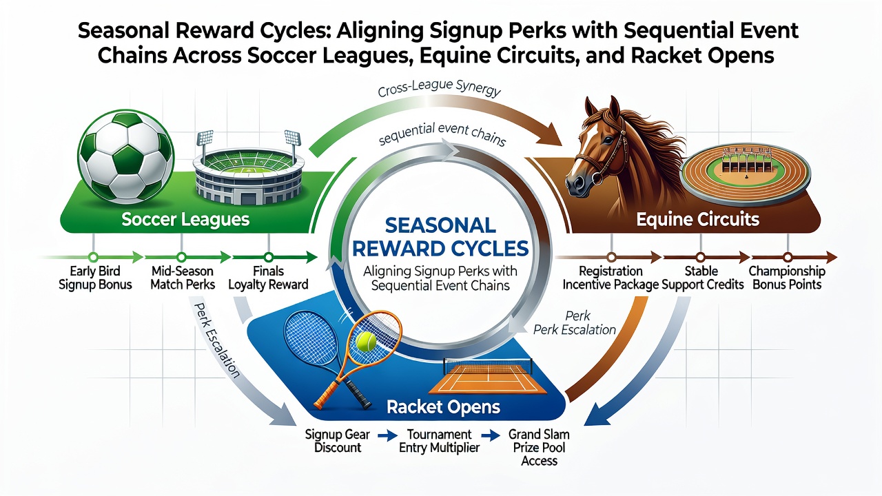 Visual representation of seasonal reward cycles linking soccer, horse racing, and tennis events