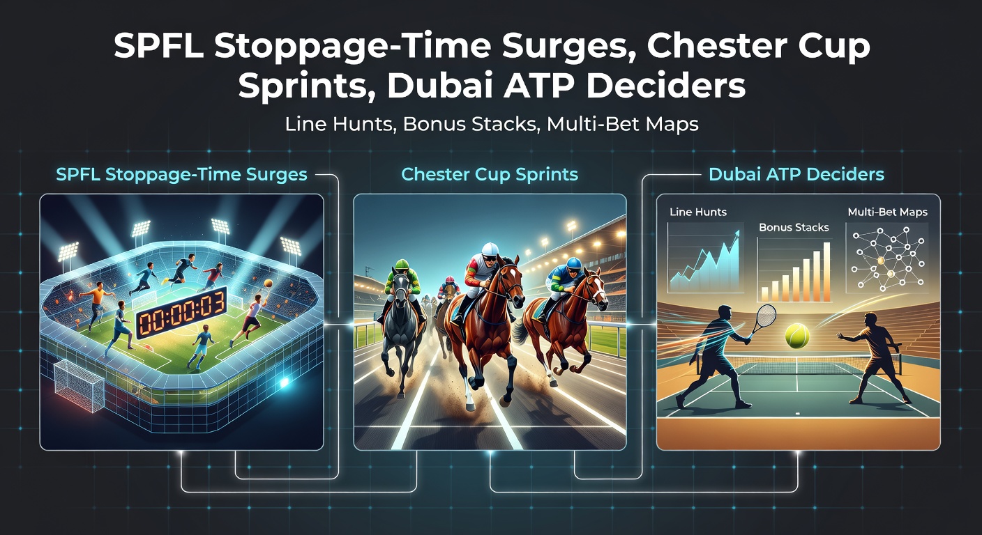 Dramatic stoppage-time goal celebration in an SPFL match under floodlights, with fans erupting in the stands