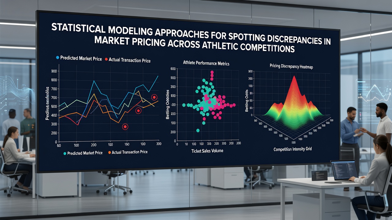 Analysts reviewing time-series outputs and machine learning predictions for sports market pricing anomalies