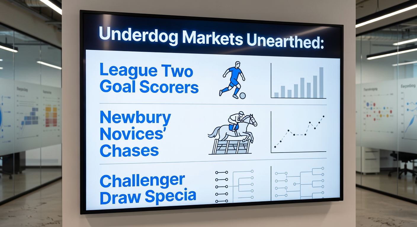 A novice chase at Newbury Racecourse with horses leaping hurdles in misty conditions, capturing underdog triumphs