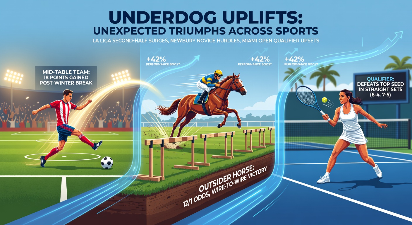 Tennis player celebrating an upset victory in Miami Open qualifiers under bright lights