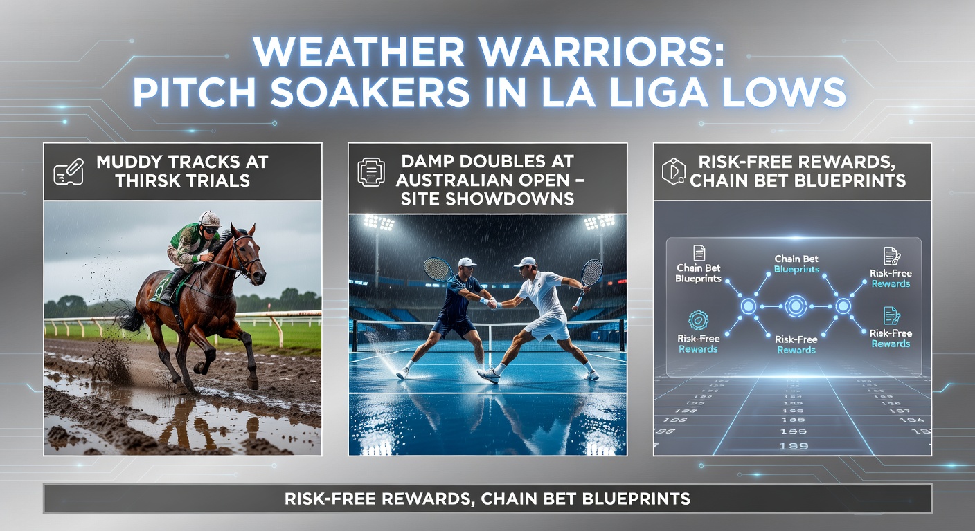 Rain-drenched La Liga pitch during a downpour, highlighting waterlogged conditions affecting play