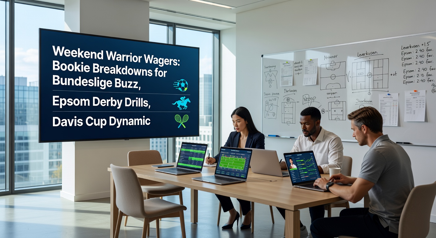 Close-up of bookmaker screens displaying fluctuating live odds for Bundesliga matches, Epsom Derby contenders, and Davis Cup rubbers, with bonus offer pop-ups and multi-bet trackers highlighted